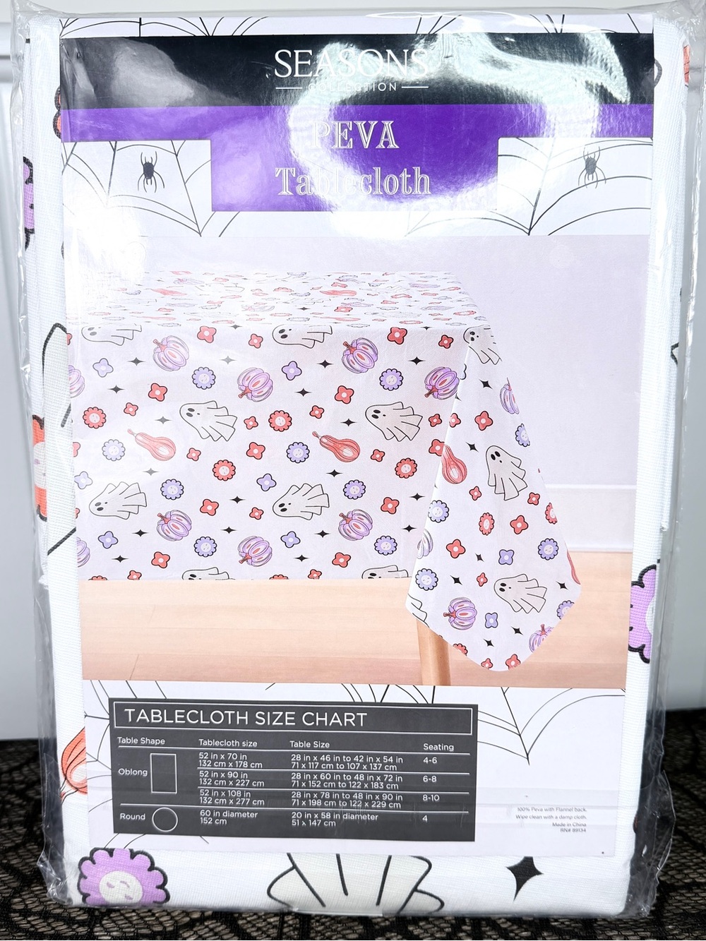 NEW Ghost and Flowers Halloween PEVA Tablecloth